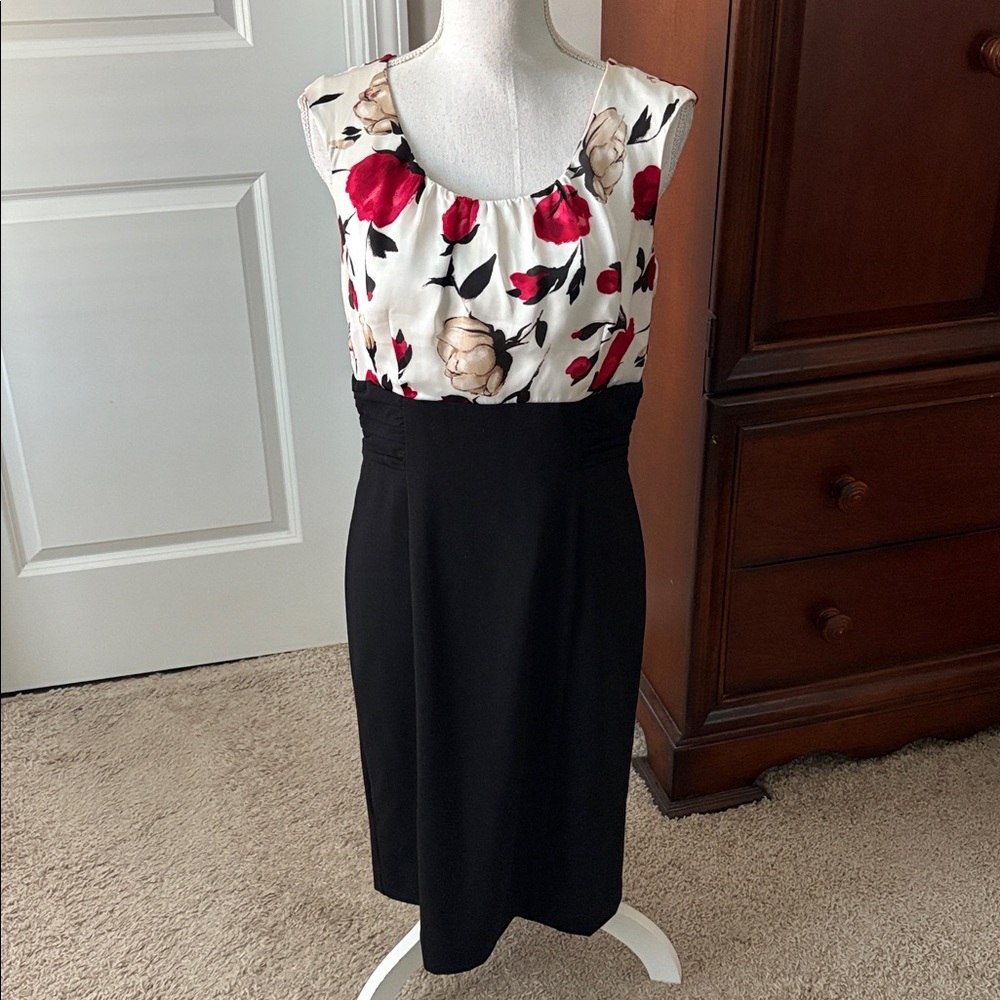 Floral Sleeveless Dress with Black Skirt